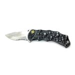 Couteau pliant têtes de mort en relief, lame inox 9 cm, 21 cm ouvert