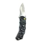 Couteau pliant têtes de mort en relief, lame inox 9 cm, 21 cm ouvert 2
