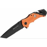 Couteau pliant Pompier de Paris, lame tanto 8 cm, manche alu orange