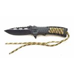 Couteau pliant manche paracorde, lame noire ajourée 9,5 cm