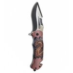Couteau pliant Dragon manche bois, lame bicolore 9 cm, 21 cm ouvert 2