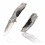 Couteau pliant vintage acier gravé et bois noir, lame 9,5 cm