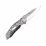 Couteau pliant vintage acier gravé et bois noir, lame 9,5 cm 2