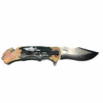 Couteau pliant Corse manche décor bois, lame inox 9 cm, brise-vitre 2