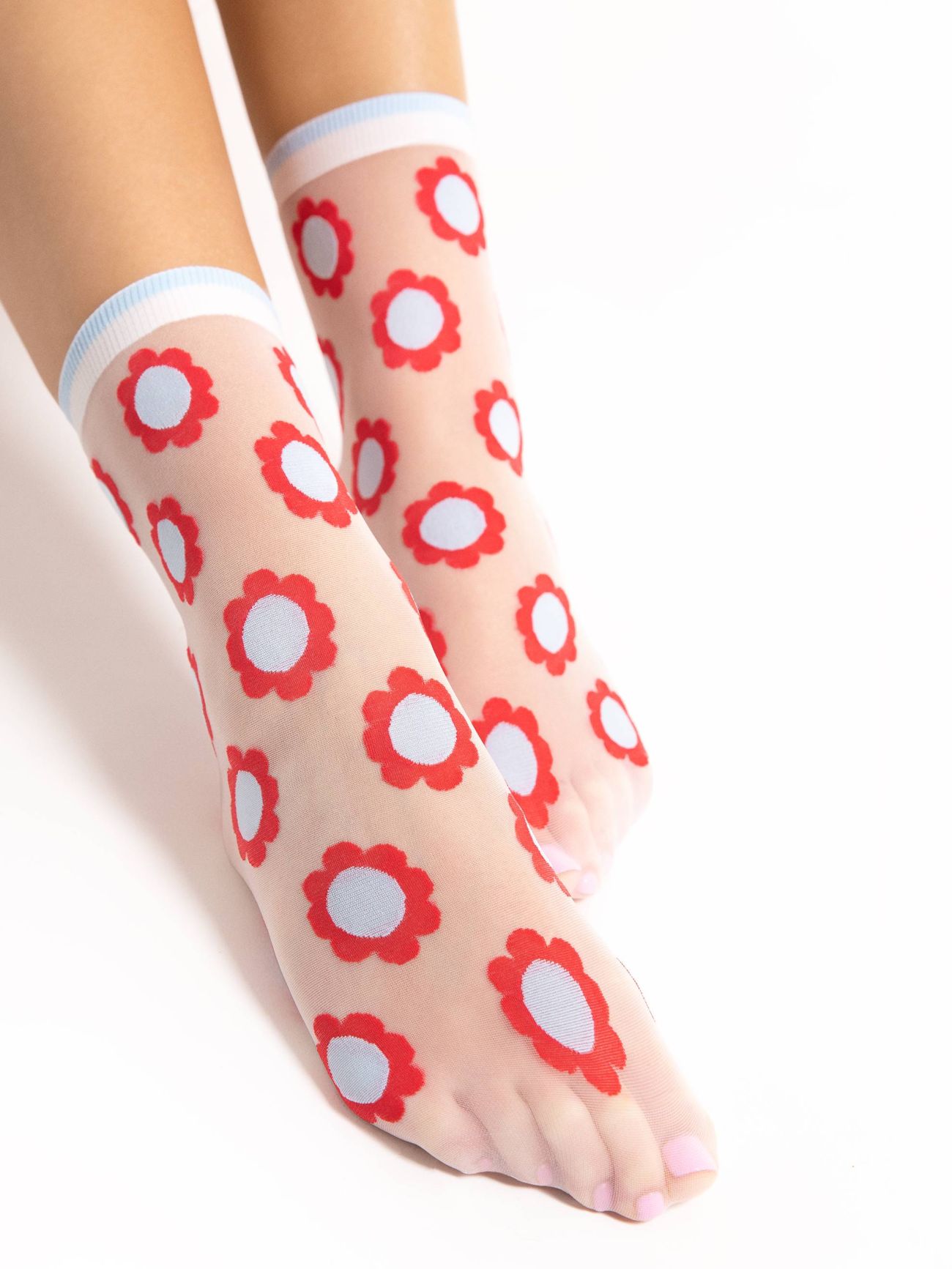 chaussette blanche avec des fleurs rouge-20-den