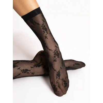 chaussettes à fleurs noir
