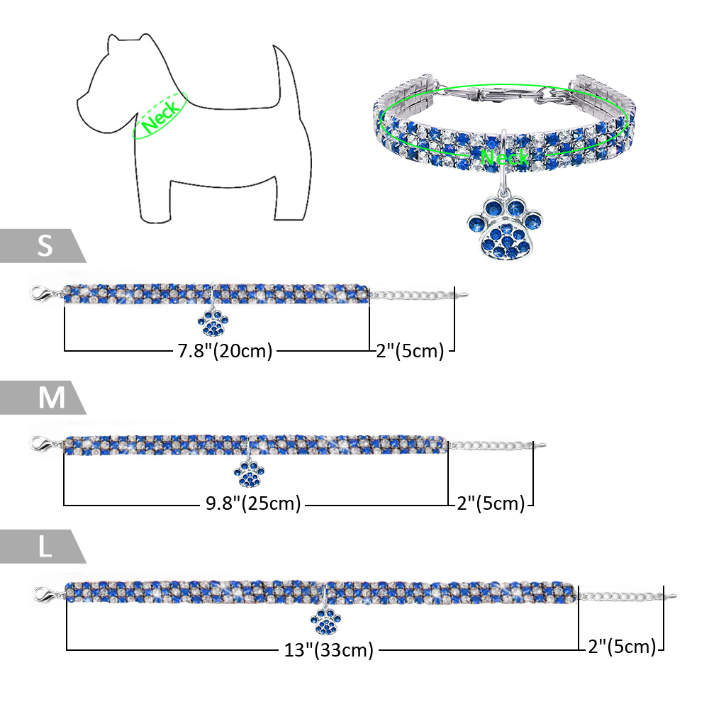 Rhinestone-Cute-Paw-Dog-Collar-Products-for-Dogs-20-25-33CM-Blue-Red-Pink-Adjustable-Collar