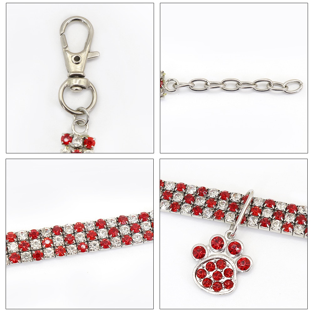 Rhinestone-Cute-Paw-Dog-Collar-Products-for-Dogs-20-25-33CM-Blue-Red-Pink-Adjustable-Collar