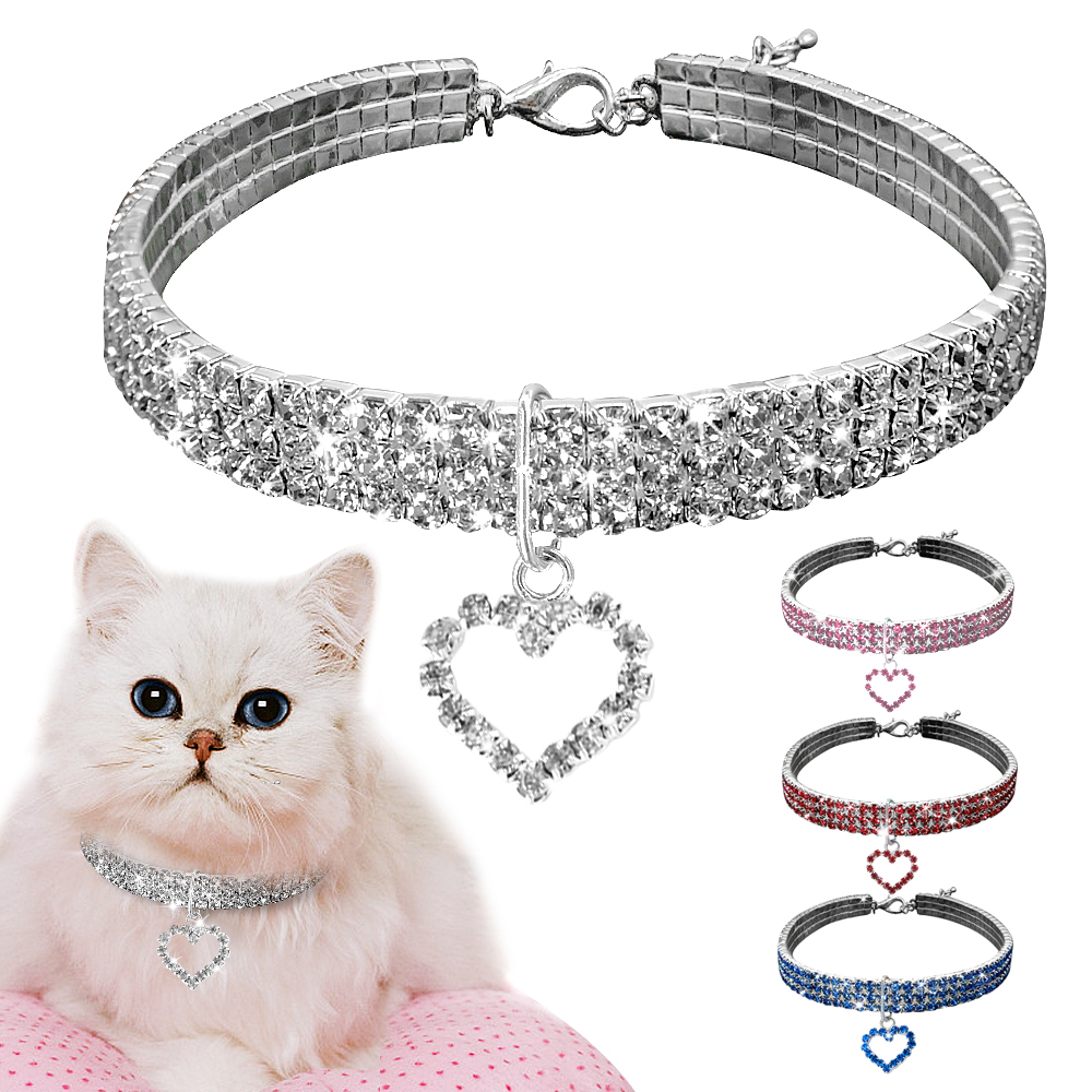 Heart-shaped-Dog-Collar-Rhinestone-Cat-Collar-Neck-Size-20CM-25CM-30CM-For-Small-Medium-Dogs