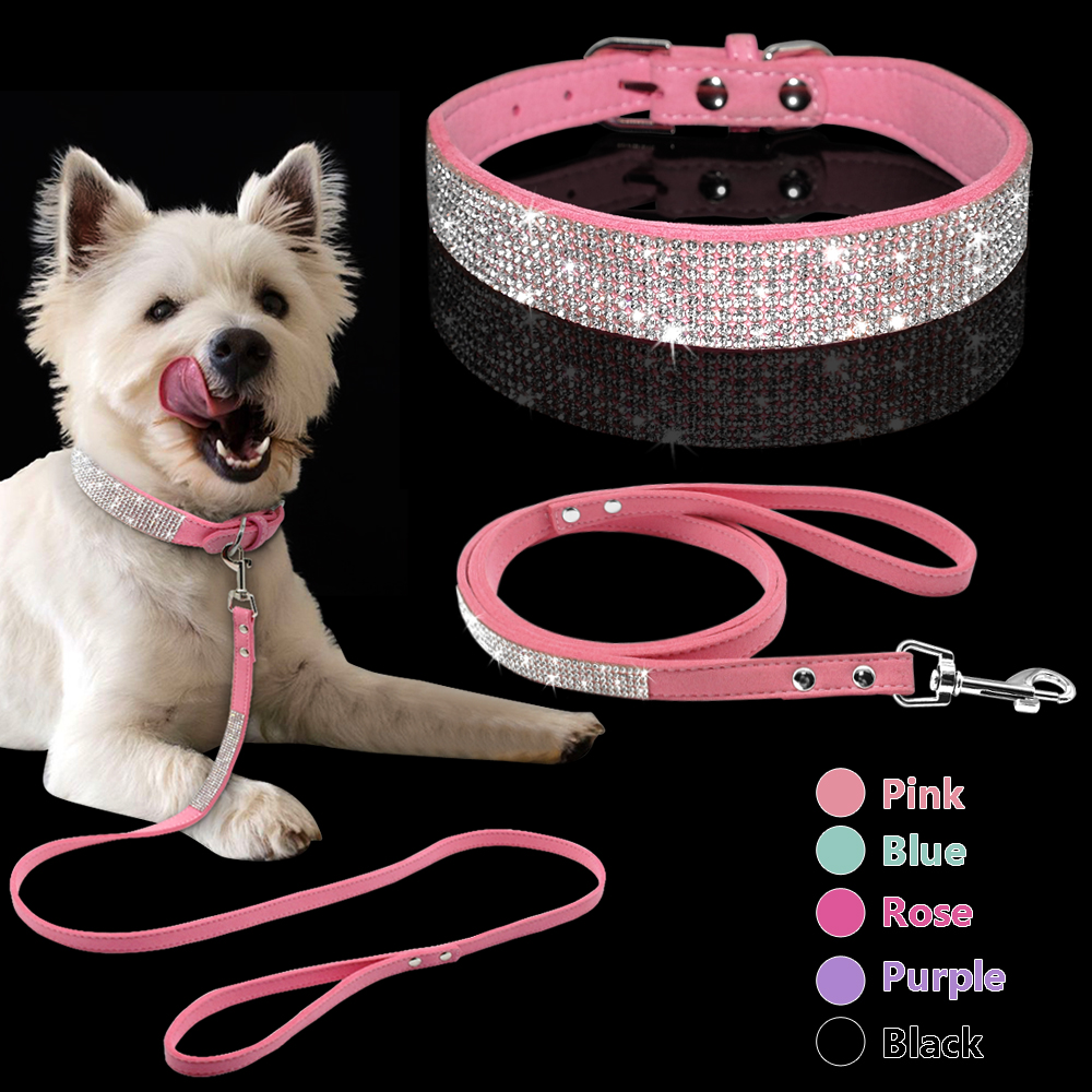 Adjustable-Suede-Leather-Puppy-Dog-Collar-Leash-Set-Soft-Rhinestone-Small-Medium-Dogs-Cats-Collars-Walking