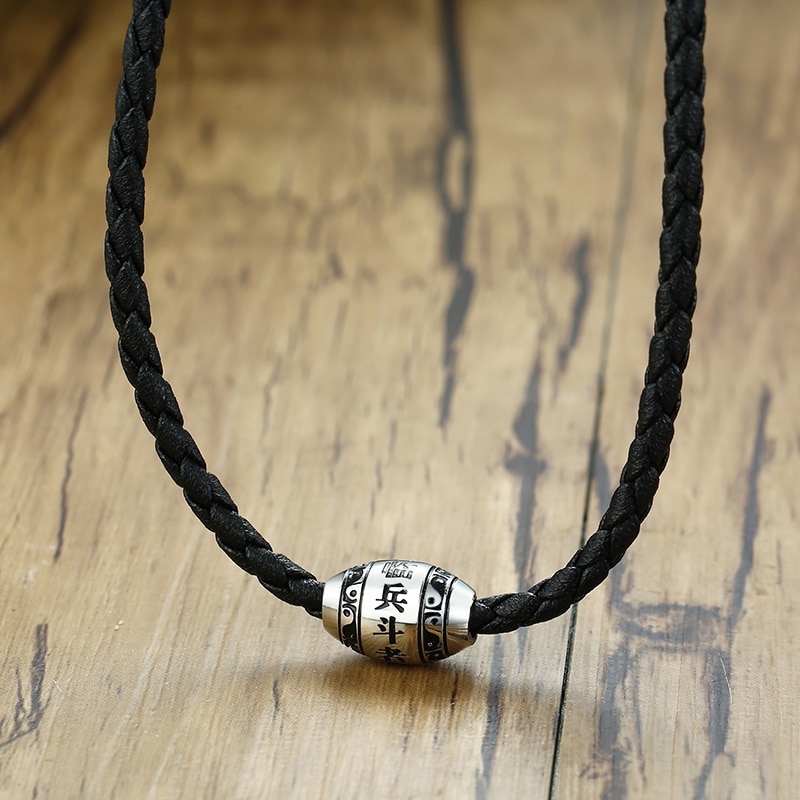 Collier-pour-hommes-9-mots-bouddha-Mantra-perles-porte-bonheur-pendentif-en-acier-inoxydable-avec-corde