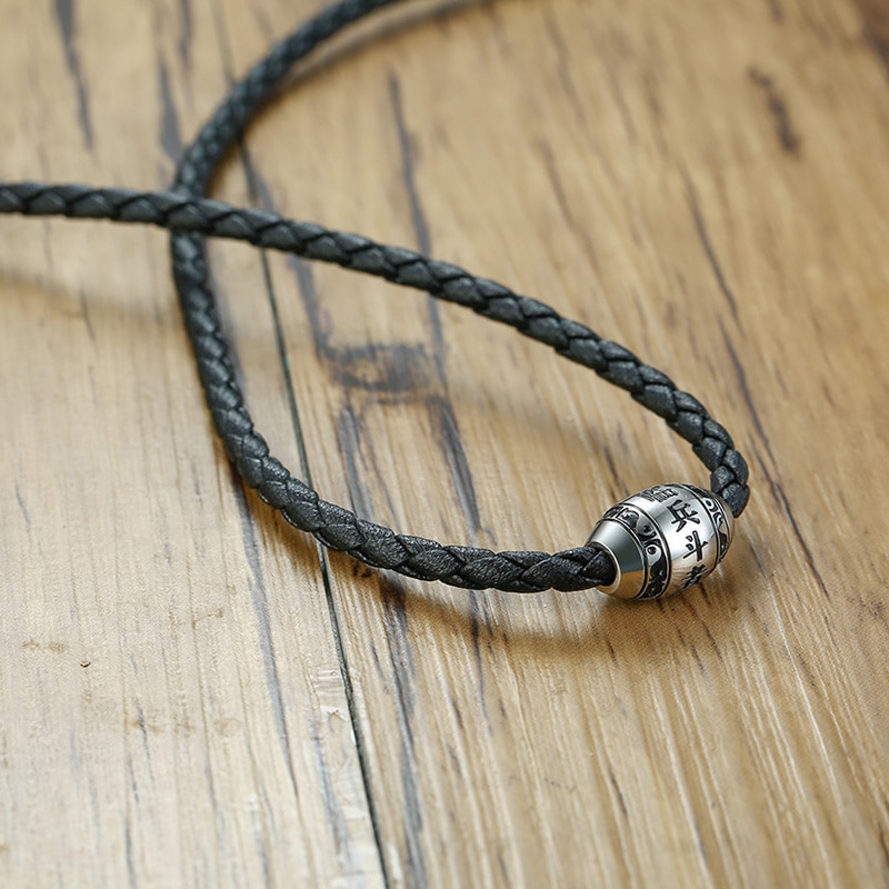 Collier-pour-hommes-9-mots-bouddha-Mantra-perles-porte-bonheur-pendentif-en-acier-inoxydable-avec-corde