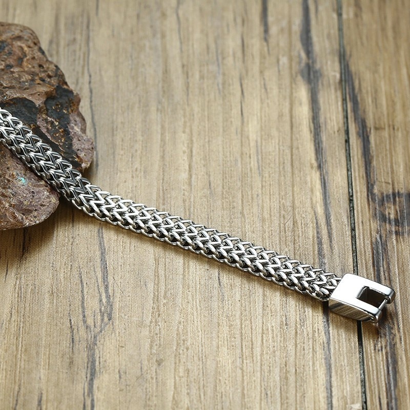 BRACELET-l-gant-de-cha-ne-de-FOXTAIL-de-BALI-d-acier-inoxydable-pour-les-hommes