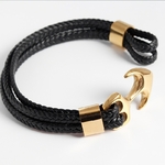 Haute-qualit-hommes-titane-acier-Bracelet-noir-personnalit-en-cuir-tiss-ancre-cuir-Bracelet-corde-Bracelet