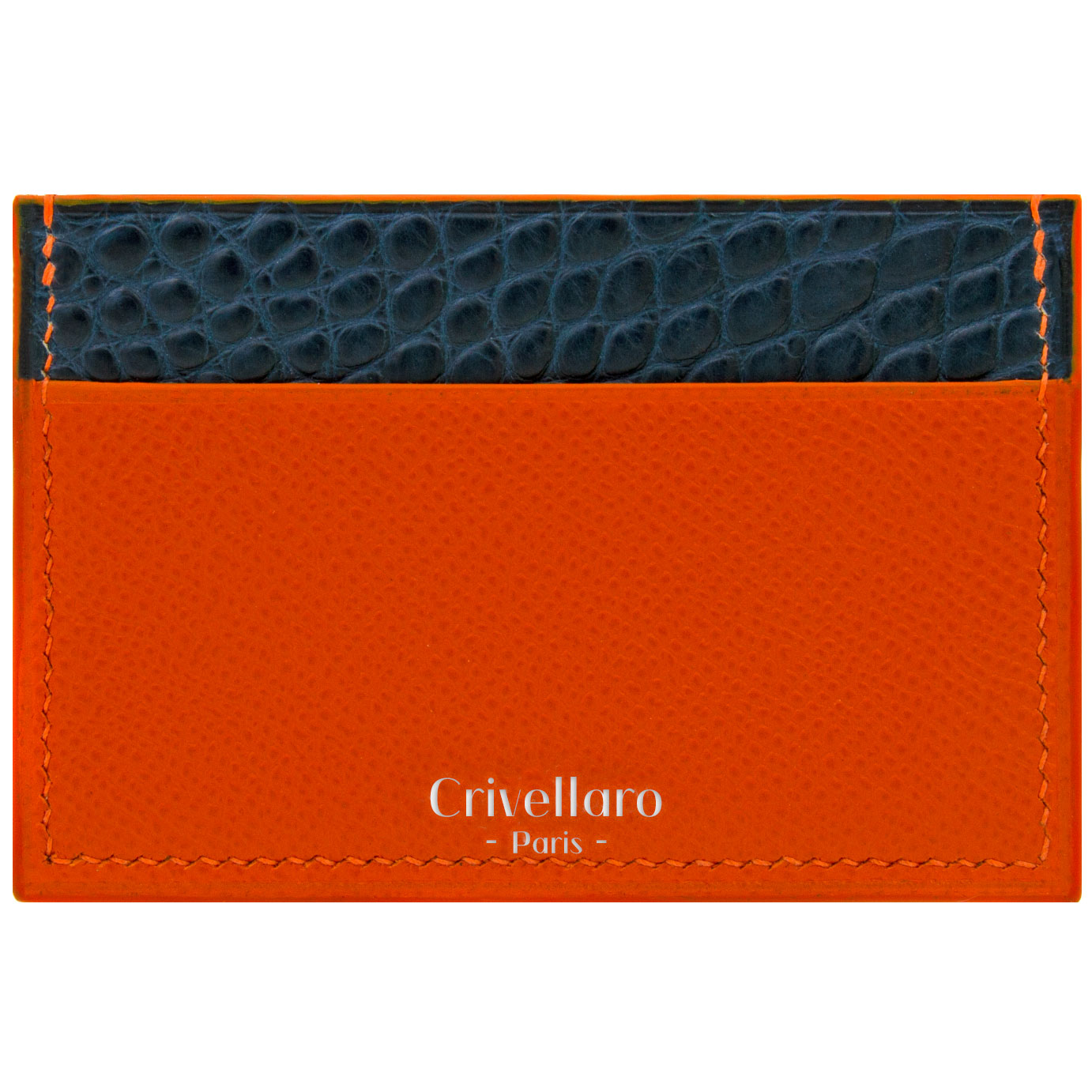 Crivellaro-portes-cartes-SLIM-Orange-Croco-Bleu-1