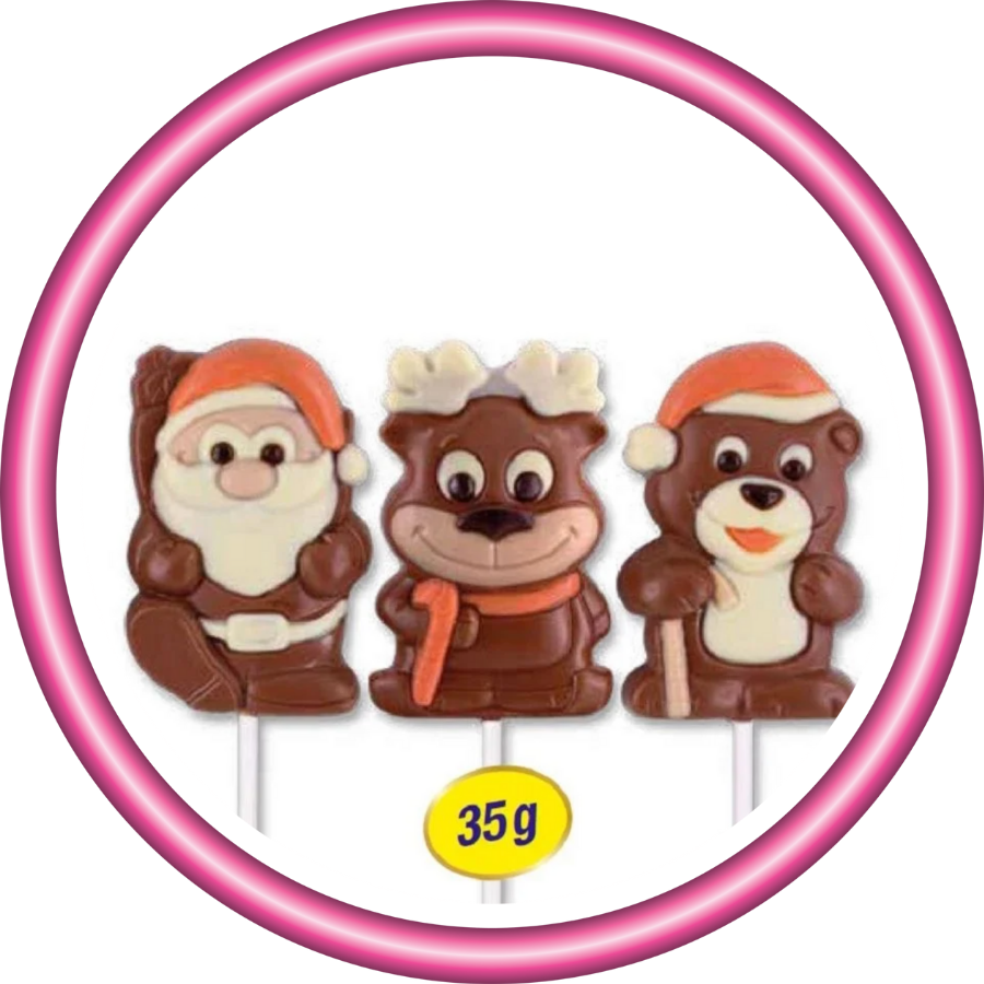 Sucettes chocolat Pères Noël Oursons Rennes assortis 35g