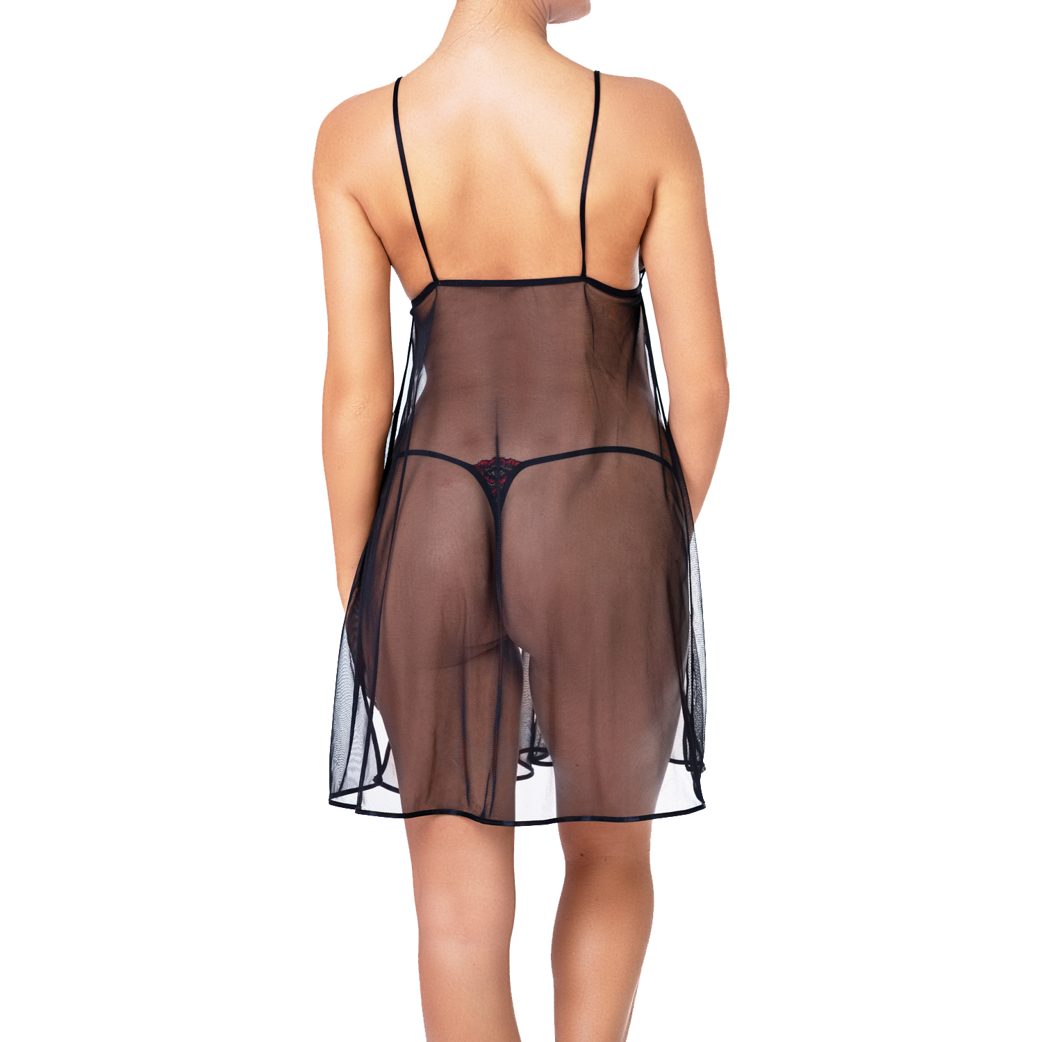 dos de nuisette ouverte en tulle transparent noir