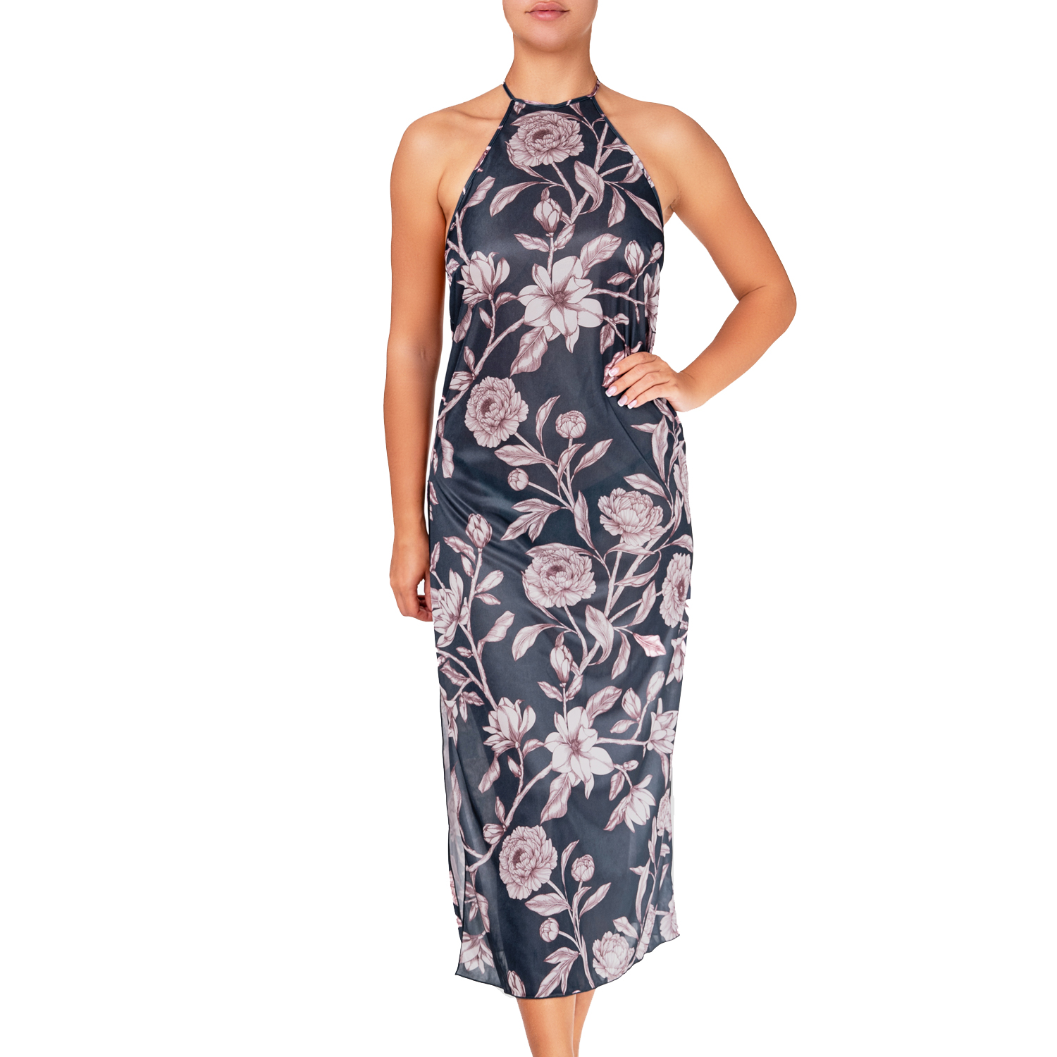 nuisette longue en satin imprimé