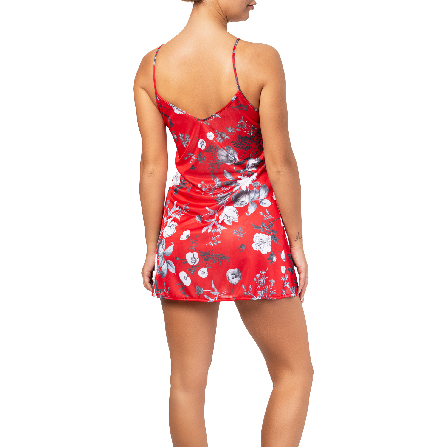nuisette rouge avec un imprimé floral