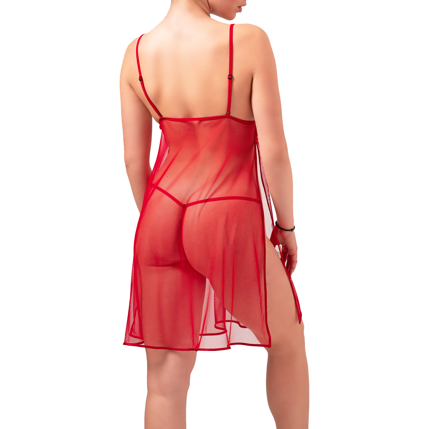 photo dun dos de nuisette en tulle rouge avec une dentelle assortie
