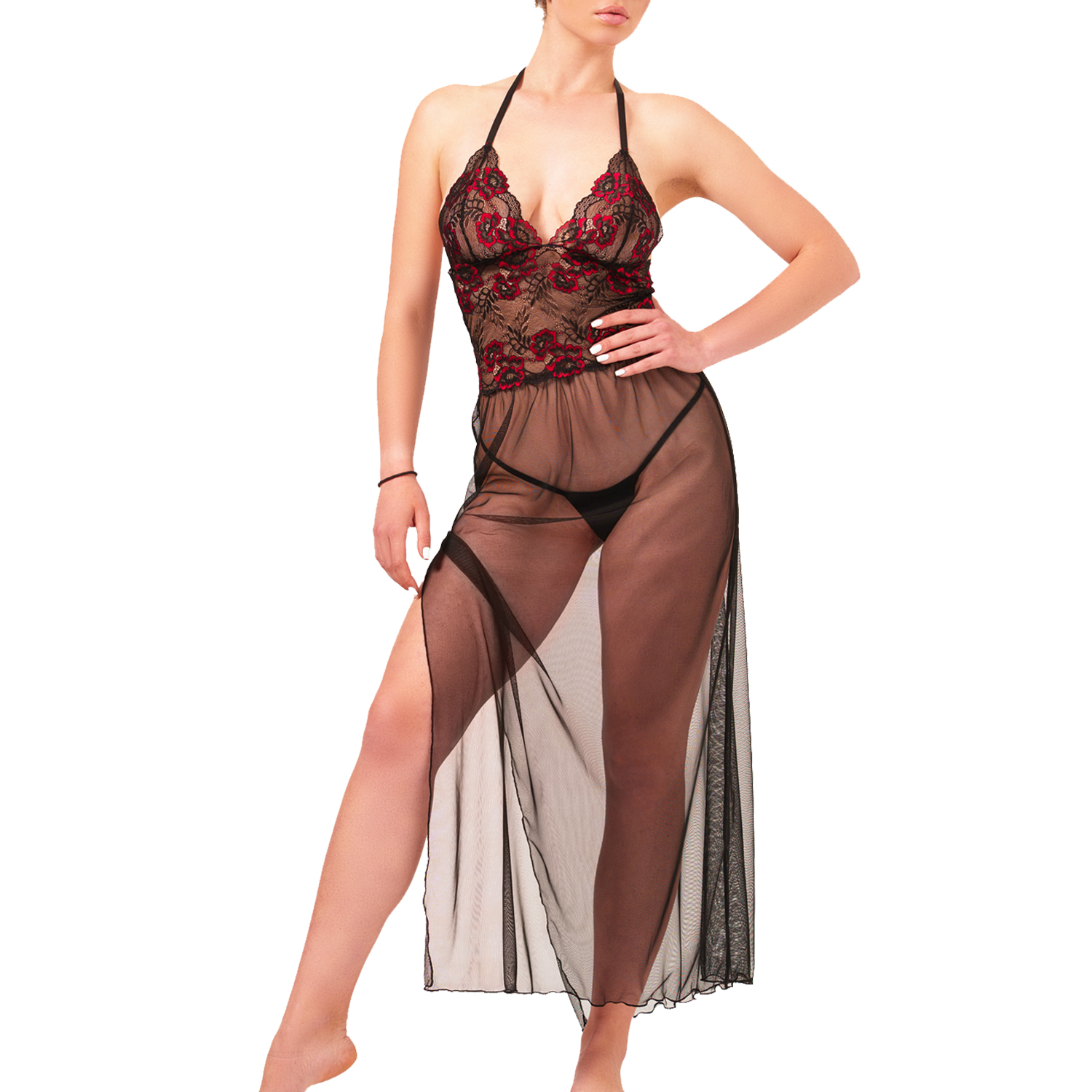 Longue nuisette dentelle et tulle