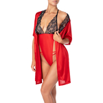 ensemble kimono et body avec un satin rouge et dentelle lurex