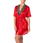 kimono en satin rouge avec dentelle