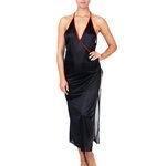 longue nuisette en satin noir avec bord rouge
