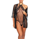 ensemble sexy déshabillé et body en tulle noir et dentelle