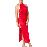 longue nuisette en satin rouge avec grande fente
