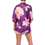 dos kimono en satin imprimé violet