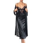 longue nuisette en satin noir avec dentelle poitrine