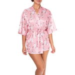 kimono en satin imprimé rose