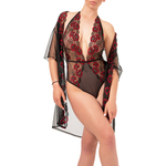 ensemble déshabillé en tulle et dentelle bicolore avec un body coordonné