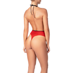 photo dun dos de body rouge avec dentelle ajourée