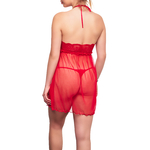 photo dun dos de nuisette transparente rouge en tulle et dentelle