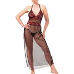 photo dune longue nuisette en dentelle bicolore et tulle transparent