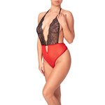 photo dun body en dentelle noire avec tulle rouge