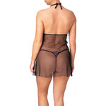 photo dun dos de nuisette en tulle transparent avec dentelle colorée sur la poitrine