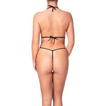 photo dun dos de body noir avec dentelle muticolore pour le décolleté
