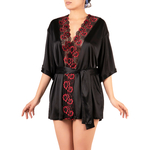 sexy déshabillé en satin noir avec dentelle rouge et noir