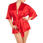 kimono court pour femme en satin rouge