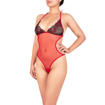body avec une dentelle rouge et noire et un tulle rouge
