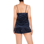 caraco et short en satin bleu marine