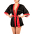 kimono en satin noir avec dentelle rouge