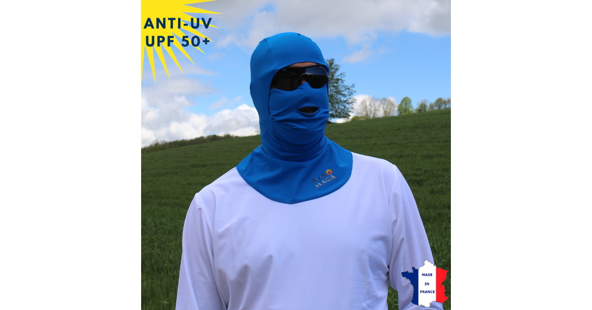 Cagoule anti-UV Unisexe avec ouverture Bleu UPF50+ PROTEGE
