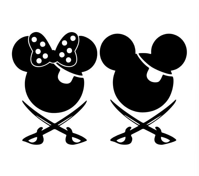 Sticker Minnie et Mickey pirates en noir et blanc