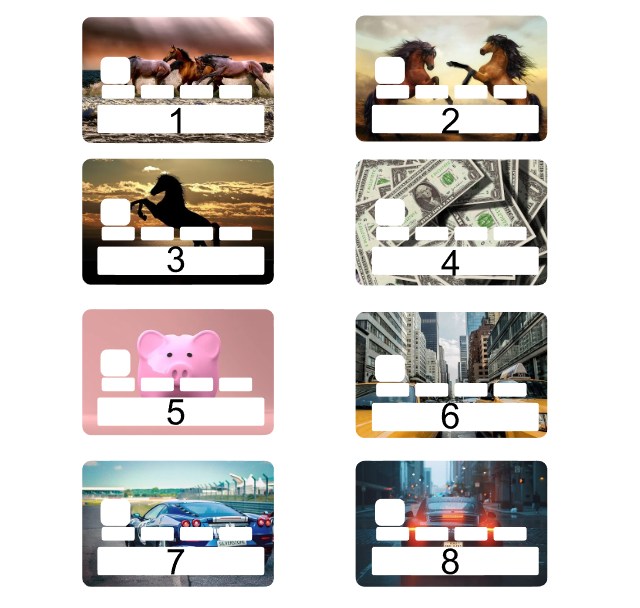 Planche de motifs pour sticker de carte bancaire