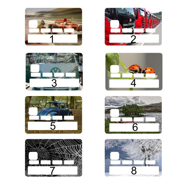 Planche de motifs pour sticker de carte bancaire
