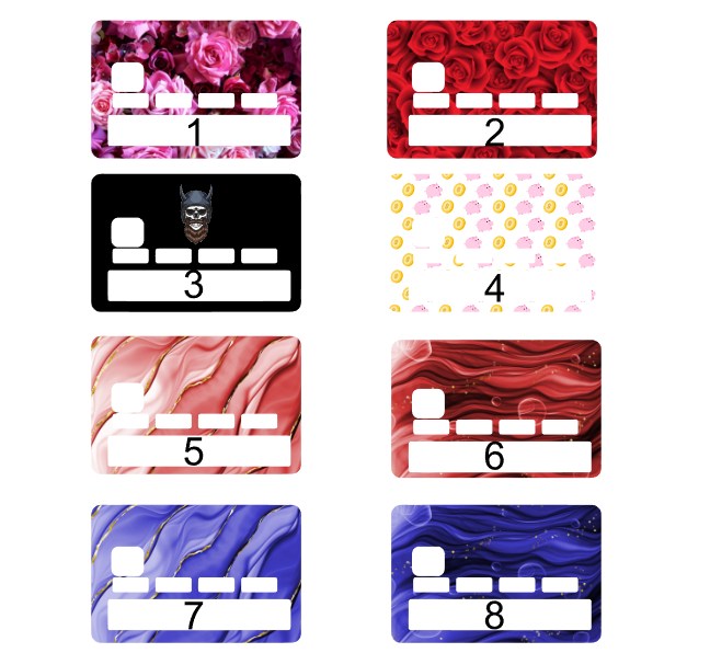 Planche de motifs pour sticker de carte bancaire